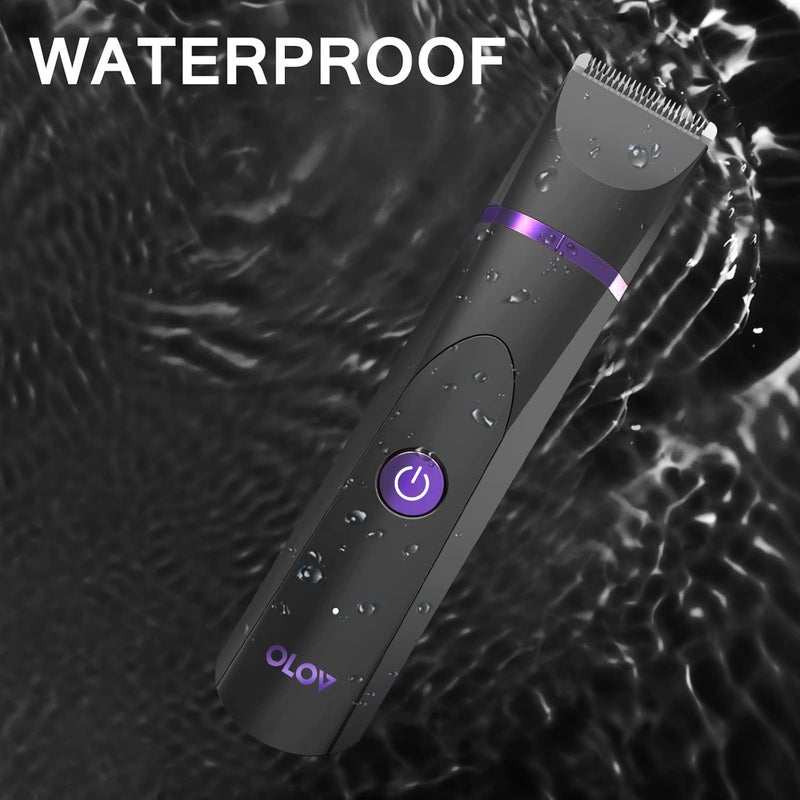 OLOV Electric Body Hair Trimmer - Groin Trimmer for Men - Bikini Trimmer Women - Wet/Dry Shaver Groomer, Replaceable Ceramic Blade Heads, USB Recharge Dock, Waterproof Hygiene Razor, Black Violet - Image 5
